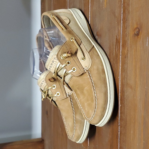 Gold & Leather Sperry Top Siders - Picture 2 of 9
